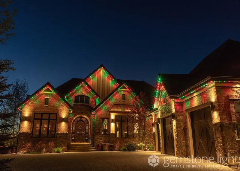 Red, green and gold on stone gables