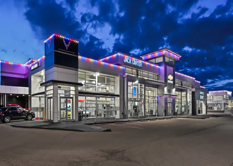 Red, white and blue on a dealership for Independence Day