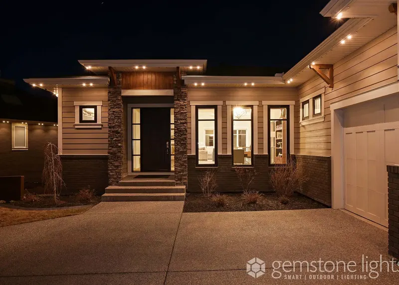 Warm white framing a front entry and steps